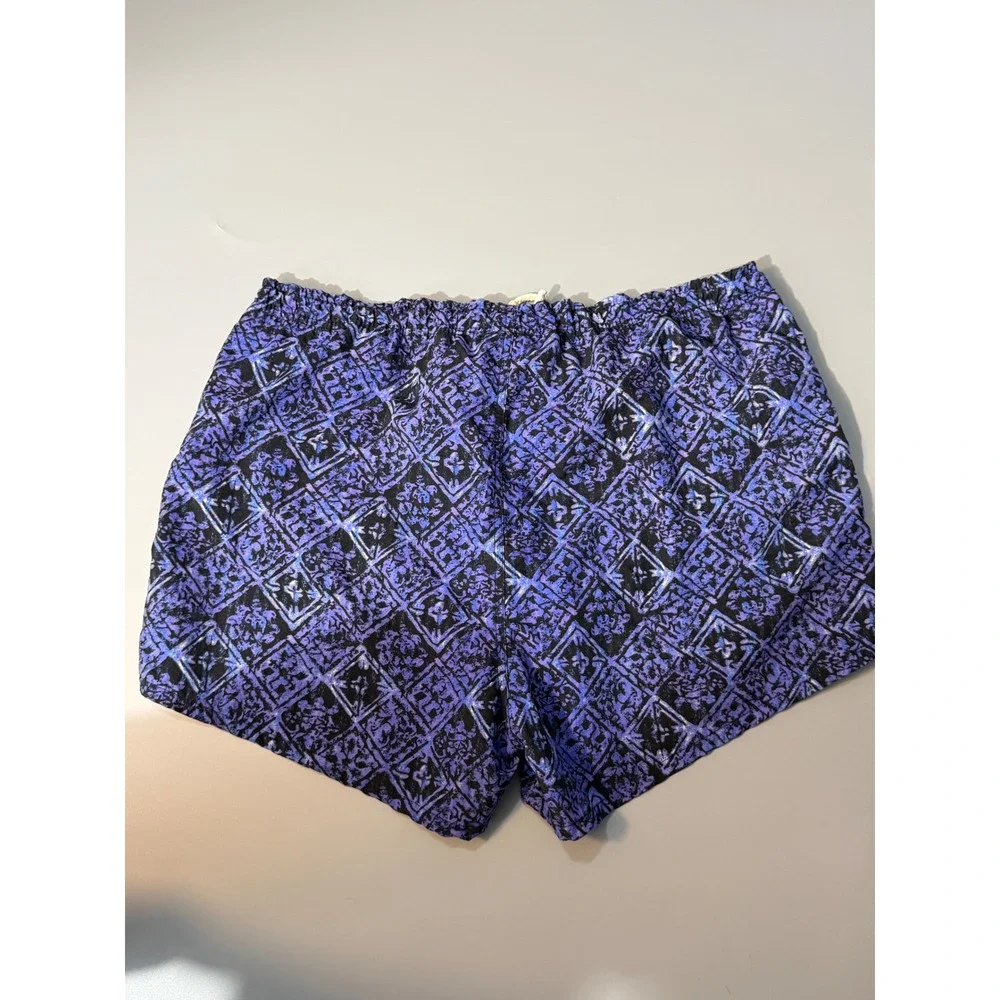 Vintage 90s Athletic Works Blue Black Geometric Swim Trunks Mesh Lined M